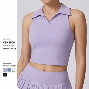 Damen Naked Feel Eng Sportweste Zum Laufen Tennis Fitness Top POLO Revers Pullover Ärmelloses Athletisches Yoga Hemd