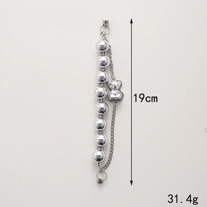 Silver UV beads bracelet with bear pendant and dual-layer chain charm, 19cm length