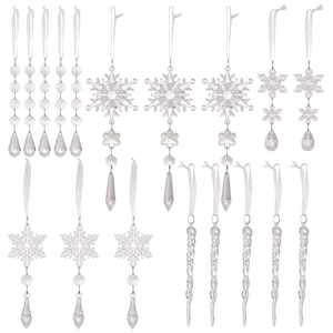 18-piece set of transparent acrylic icicle and snowflake Christmas tree ornaments
