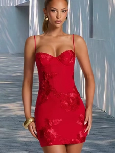 Robe Courte Élégante en Satin pour Femme avec Broderie Florale 3D Dos Nu Lacé Coupe Moulante pour Fête Soirée Banquet