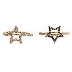 Minimalist gold star rings with white zircon and blue gemstone inlay for women
