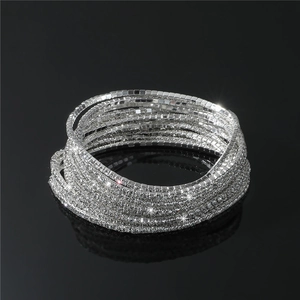 Single row 2.0mm rhinestone elastic bridal bracelet with sparkling crystals in silver