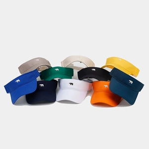 Detailed collection of colorful sun visor hats with polar bear embroidery in various shades