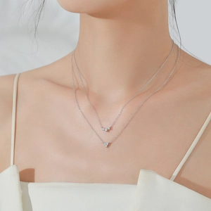 Elegant S925 sterling silver double-layer necklace set with sparkling zircon accents
