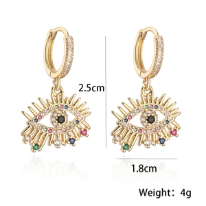 Gold evil eye earrings with colorful zircon stones, size 2.5x1.8cm, 4g weight pair