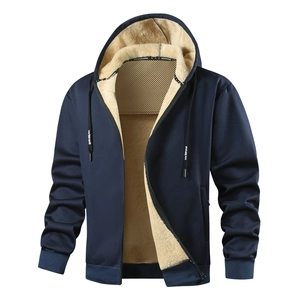 Marineblaue Herrenjacke mit Graphen-Futter und verdicktem Sherpa-Fleece für den Winter