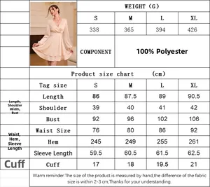 Size chart for V-neck satin mini dress with length, bust, waist and sleeve measurements