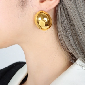 Minimalist gold-plated oval waterdrop earrings with a high-polished mirror finish