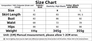 Detailed size chart for balloon dress showing measurements in centimeters and fabric info