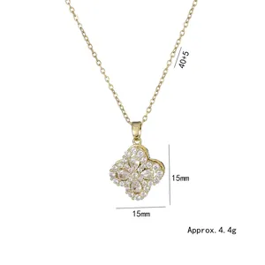 Collier en acier titane doré avec pendentif fleur en zircon pour femmes