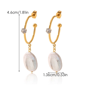 Détails des dimensions des boucles d'oreilles perles dorées avec zircone et acier inoxydable