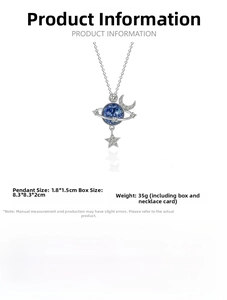 Diagramme détaillé du collier pendentif planète affichant les dimensions et le poids