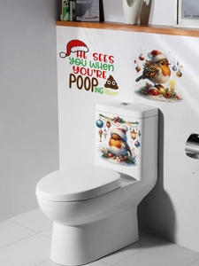 Funny Christmas bird toilet sticker featuring humor quote He sees you when you're pooping