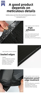 Detail showing the 1cm reinforced edges and shockproof bubble lining of black poly mailer