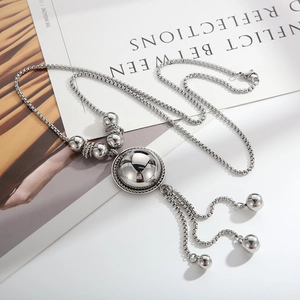 Vintage stainless steel hemisphere ball pendant necklace with fringe tassel chains