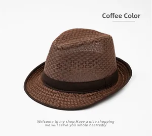 Detailansicht des kaffeebraunen Fedora-Huts mit atmungsaktivem Netz und Zierband