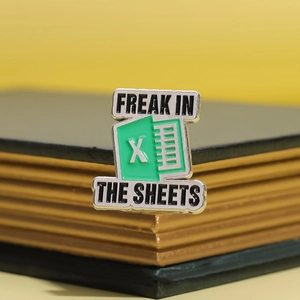 Funny green enamel Excel spreadsheet pin badge Freak in the Sheets office gift