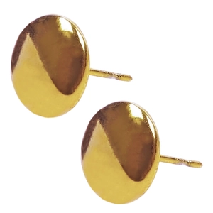 Macro view of gold 304 stainless steel oval stud earrings with polished mirror finish