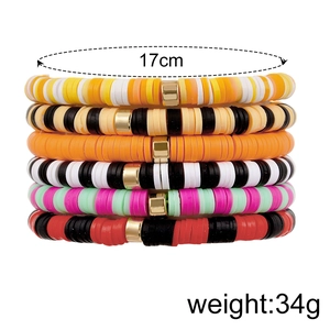 Detailed view of 6-piece bohemian clay bead bracelets showing 17cm circumference and 34g weight