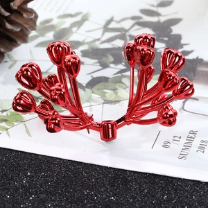 Glossy red eighteen-head berry cluster Christmas wreath ornament with metallic finish