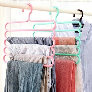 Space-saving 5-layer S-type pants hanger for organizing trousers and scarves