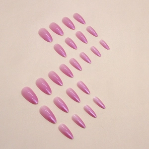 Pink gradient almond press-on nails with shimmering pearlescent finish 24pcs set