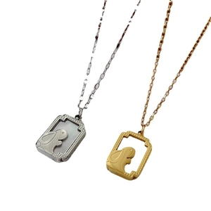 Titanium steel rabbit pendant necklaces with white mother of pearl and hollow design