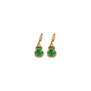 Elegant gold-plated cat eye stone gourd drop earrings with sparkling zircon accents