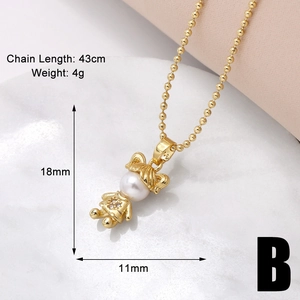 Detail showing 43cm chain length and 18mm gold pendant with pearl and zircons