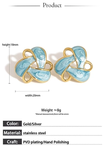 Spécifications détaillées des boucles d'oreilles trèfle en acier et émail bleu