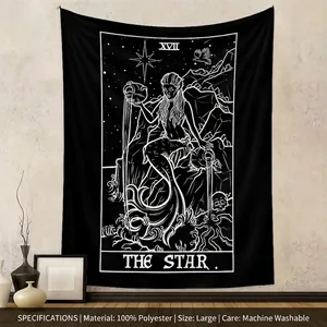 Tarot Wandteppich Wandbehang Polyester Schwarz Weiß Mystisch Gothic Boho Mond Stern Deko Für Schlafzimmer Wohnzimmer