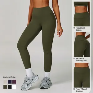 High-waisted olive green yoga leggings with butt-lifting seams and athletic fit