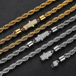 6mm gold and silver twisted chain necklaces with rhinestone buckles in a diagonal layout