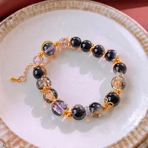 Vintage Beaded Bracelet Handmade Glass Crystal Stone Geometric Niche Design Adjustable Extension Chain For Women
