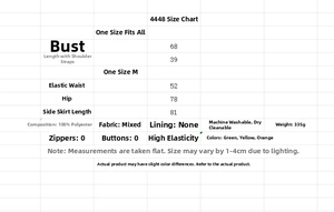 Detailed size chart for plaid crop top and pencil skirt set with fabric measurements