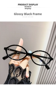 Gros plan sur lunettes ovales noires légères avec verres anti-lumière bleue