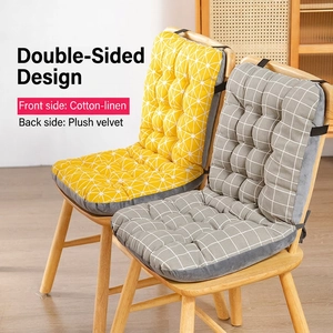Thick office chair cushion with geometric pattern and cotton linen surface and ties