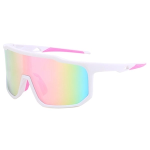 Lunettes de soleil cyclisme avec monture blanche et verres miroir dégradé rose-vert