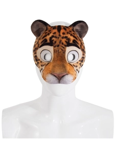 Detail of leopard print plush EVA mask with 3D ears for party cosplay costumes