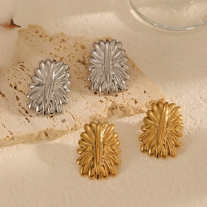 Flower Firework Explosion Earrings 304 Stainless Steel Textured Niche Design Metallic Studs For Women Modern Ins Style