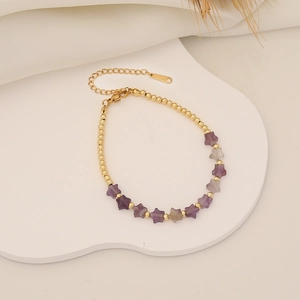 Star-shaped natural stone beaded bracelet with 18K gold-plated beads and lobster clasp