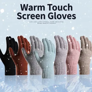 Knitted Gloves Alpaca Wool Blend Brushed Fleece Lined Warm Sensitive Touchscreen Winter Outdoor Fashion Women