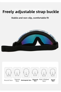 Detail of adjustable goggle strap buckle and thick foam padding for ski eyewear