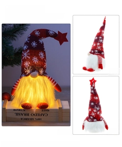 Gnome plush Christmas decoration with glowing warm LED light and snowflake pattern