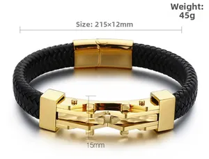 Dettaglio del bracciale in pelle intrecciata con chiusura magnetica, lungo 215mm e peso 45g