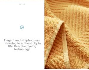 Detail of yellow cotton towel featuring premium waffle texture and reactive dyeing finish