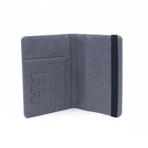 Slim grey RFID blocking passport holder with multi-card slots and SIM storage