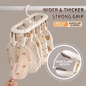 Durable clothes drying rack with 10 anti-slip silicone clips for baby socks and bibs