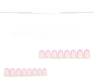 Detail view of 24pcs short round rose pink French tip press-on nails in various sizes