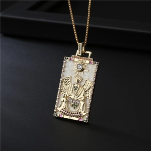 18K gold plated tarot The Lovers pendant necklace with white enamel and colorful crystals
